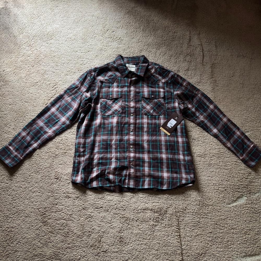 Ariat Men's Casual Plaid Shirt - Black and Green